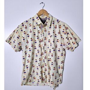 Alpha Beta Hula Dancer Shirt Mens Large Cream Cotton Short Sleeve Button Down EX